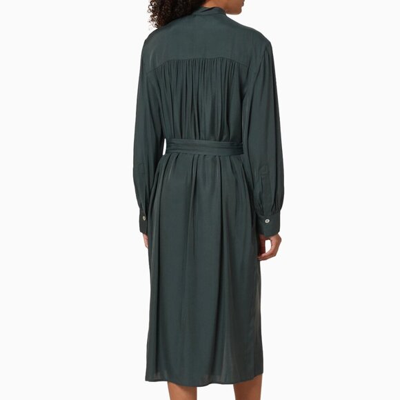 Vince Belted Shirred Silk Twill Dress - Picture 7 of 13